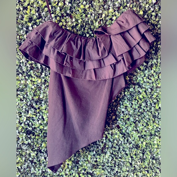 Zara black One shoulder Ruffled Trim Bodysuit - Picture 2 of 2